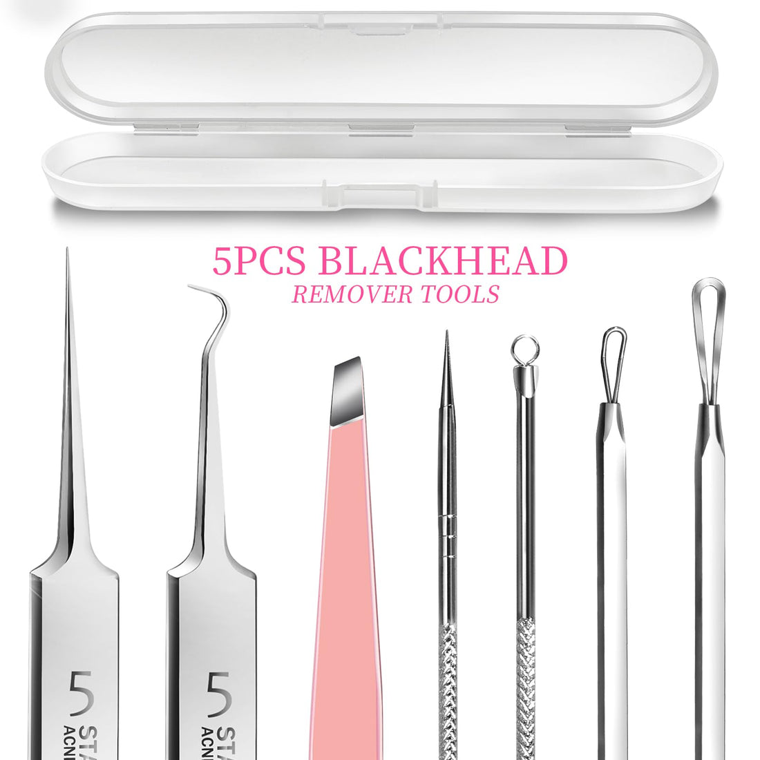 Teenitor Blackhead Remover and Pimple Popper Tool Kit, 2 Blackhead Extractor, 1 Ingrown Hair Tweezers, 2 Pimple Extractor Pore Extractor Blackhead Remover Tool Acne Tools for Face