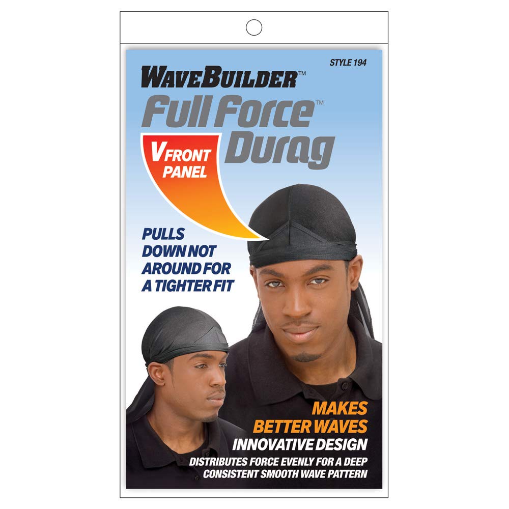 WaveBuilder Premium Hair Wave Full Force Durag, Black