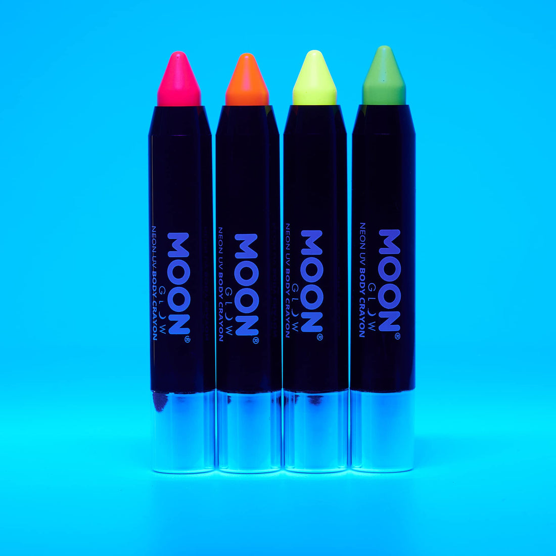 Moon Glow - Blacklight Neon Face Paint Stick / Body Crayon makeup for the Face & Body - Intense set of 4 colours - Glows brightly under blacklights