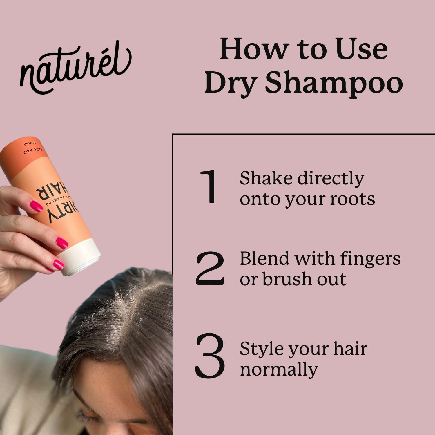 NATURL Dry Shampoo Volumizing Powder for Oily, Dark Hair | Non Aerosol, Oil Absorbing, Travel Size, Vegan, Talc Free, Aluminum Free | Grapefruit Scent | 2.6 Ounces
