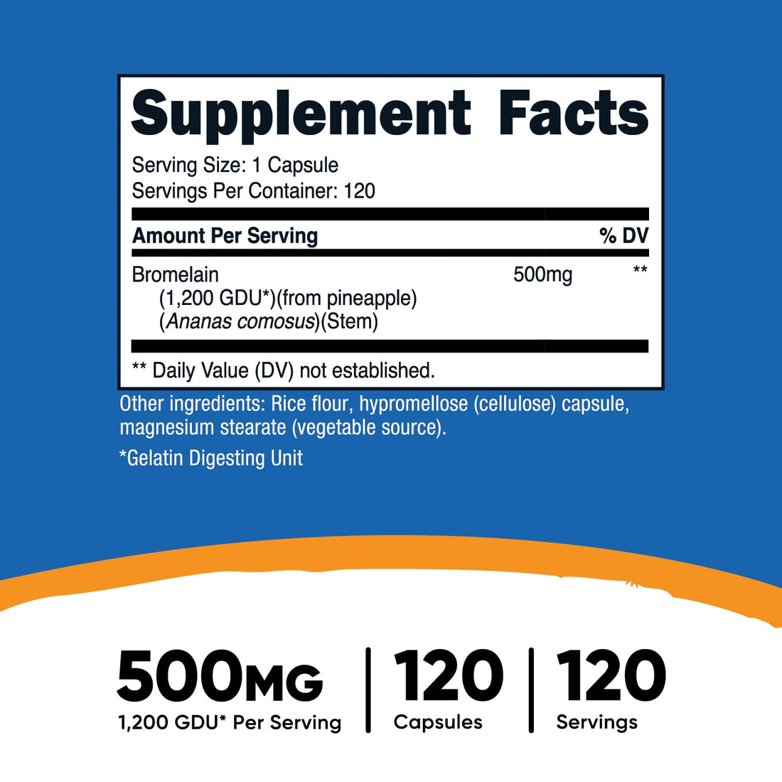 Nutricost Bromelain 500mg, 120 Vegetarian Capsules - Bromelain (1200 GDU), Non-GMO, Gluten Free