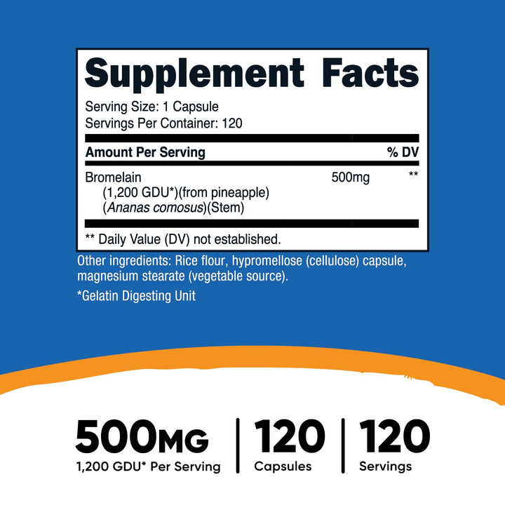 Nutricost Bromelain 500mg, 120 Vegetarian Capsules - Bromelain (1200 GDU), Non-GMO, Gluten Free