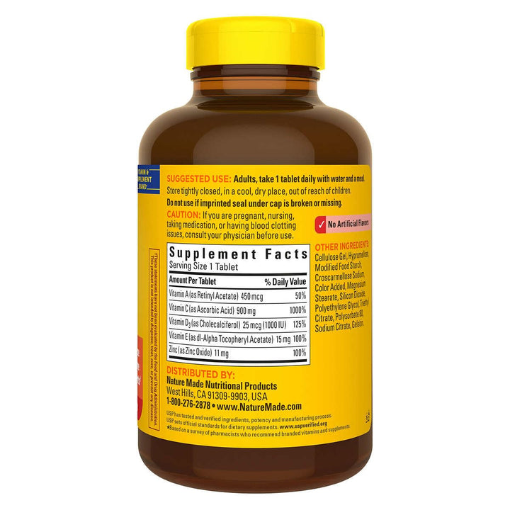 Generic Nature Made Super C with Vitamin D3 and Zinc, 200 Tablets Bundle | Vitamin C (900 mg), Vitamin A (450 mcg), Vitamin D3 (25 mcg/1000 IU), Vitamin E (15 mg) and Zinc (11 mg) | 100 Day Supply