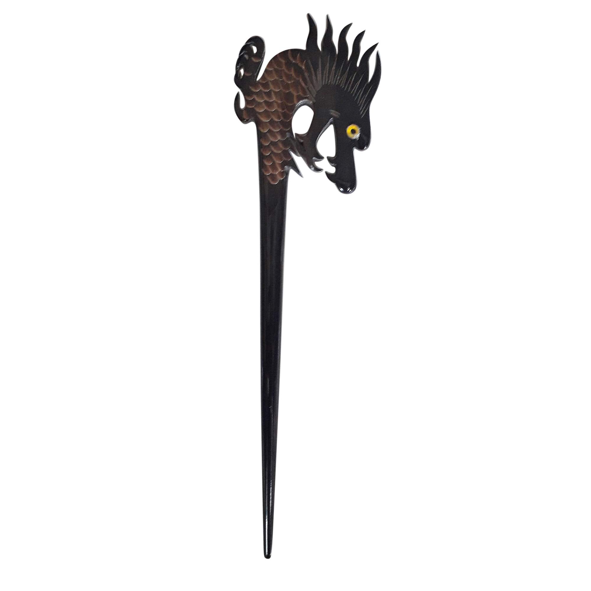 Marycrafts Black Buffalo Horn Dragon Carved Hairstick, Hair Stick, Hairpick Hair Accessories, Hair Jewelry Handmade 7