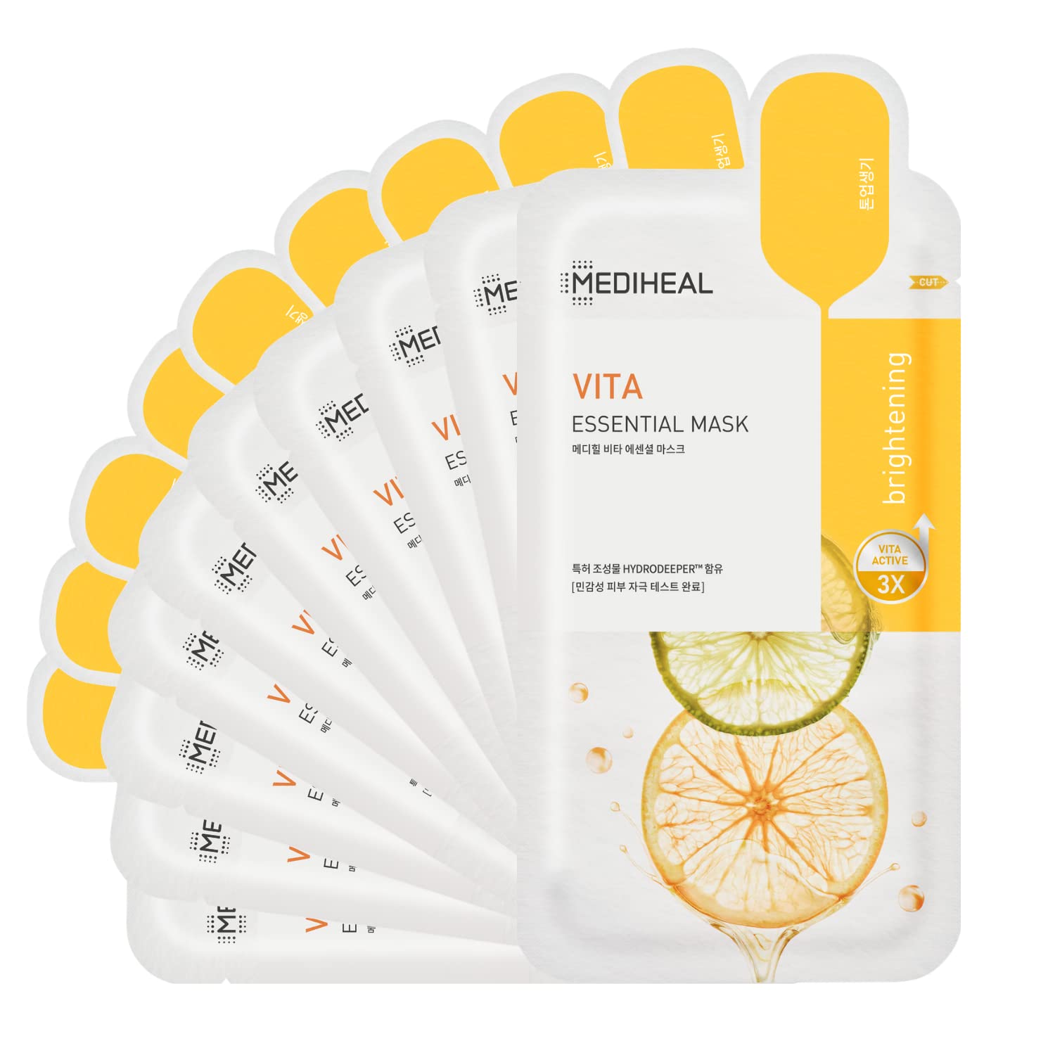 Mediheal Best Korean Sheet Mask - Vita Essential Face Mask 10 Sheets Vitamin Mask For All skin types Smoothing Tightening Toning up Brightening