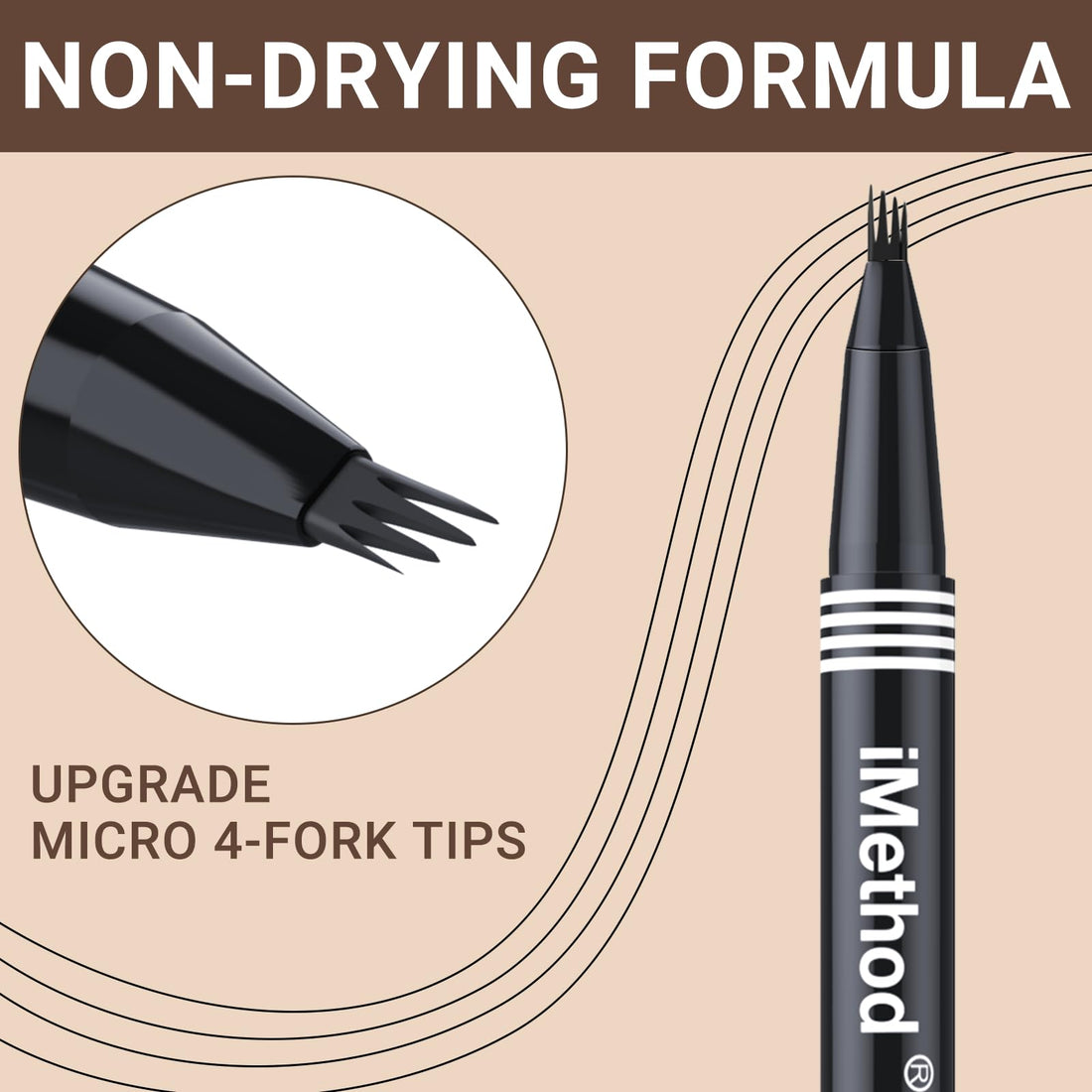 iMethod Eyebrow Pen - Eyebrow Pencil with Micro 4-Fork Tip, Microblading Eyebrow Pen for Natural Hair-Like Brows, Long-Lasting Eye Brow Pencils for Women, Smudge-proof, Light Brown