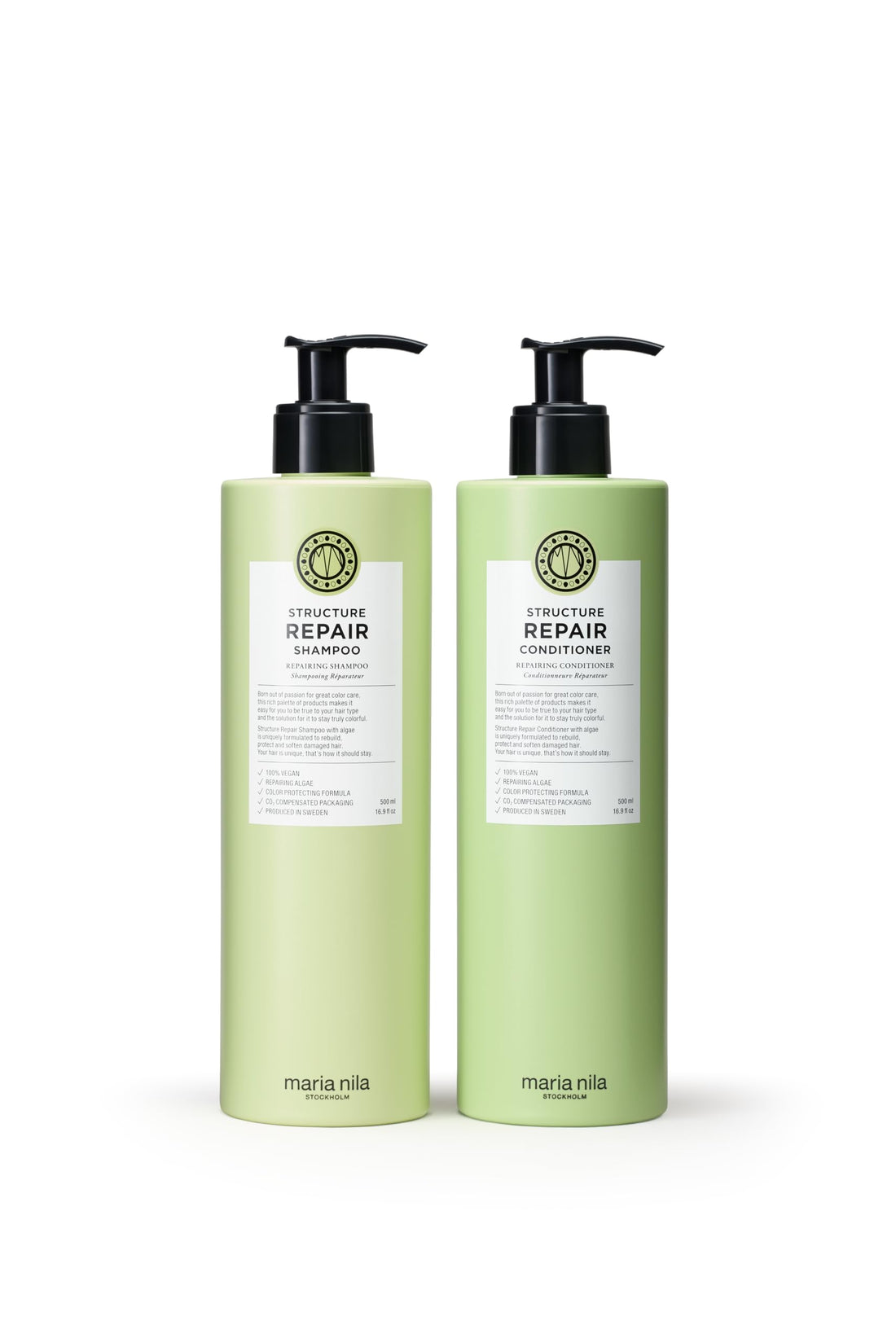 Maria Nila Structure Repair, Shampoo & Conditioner set (2 x 500 ml), For Damaged & Chemically Treated Hair, Algae Extract Rebuilds & Moisturizes, 100% Vegan & Sulfate/Paraben free