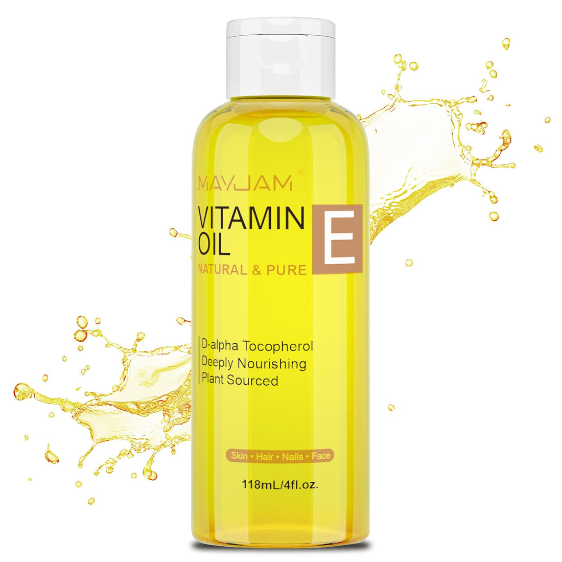 MAYJAM Organic Vitamin E Oil 50,000 IU for Skin, Pure & Natural Vitamine oils for Scars Hair, Face, Nail, Scalp Bath and Body Oil, Tocopherol to Repair Damaged Skin, Moisturizing Dry Skin, 4 Fl Oz