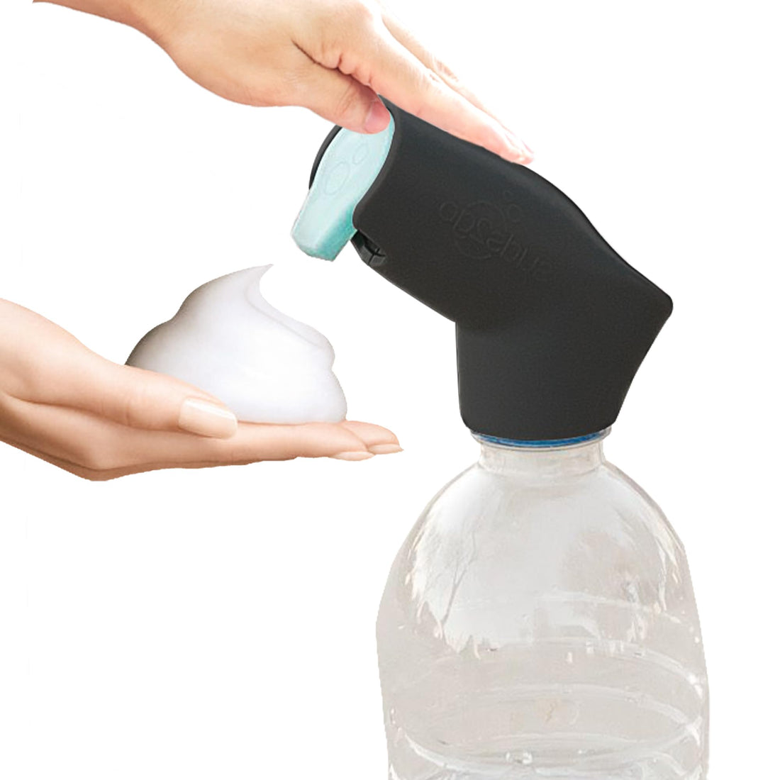 Suds2Go Refillable Caps, 2 Pack - Universal Fit Turns Most Disposable Water Bottles Into A Hand Washing Station - Includes Refillable Soap Reservoir - Conveniently Sized to Take on The Go - Black