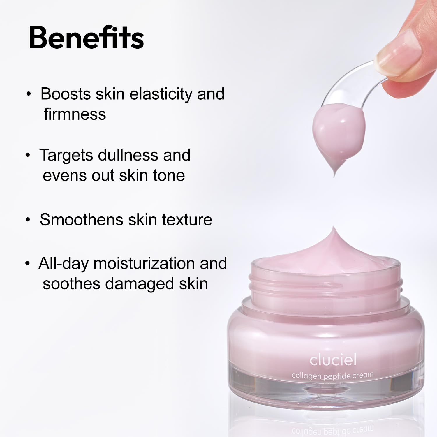 cluciel Collagen Peptide Cream I Face Moisturizer with Collagen, 7 Peptides, Vitamin B12, Targets Dullness, Boost Elasticity, Vegan, Cruelty-Free, Korean Glass Skin (50ml / 1.69 fl.oz)