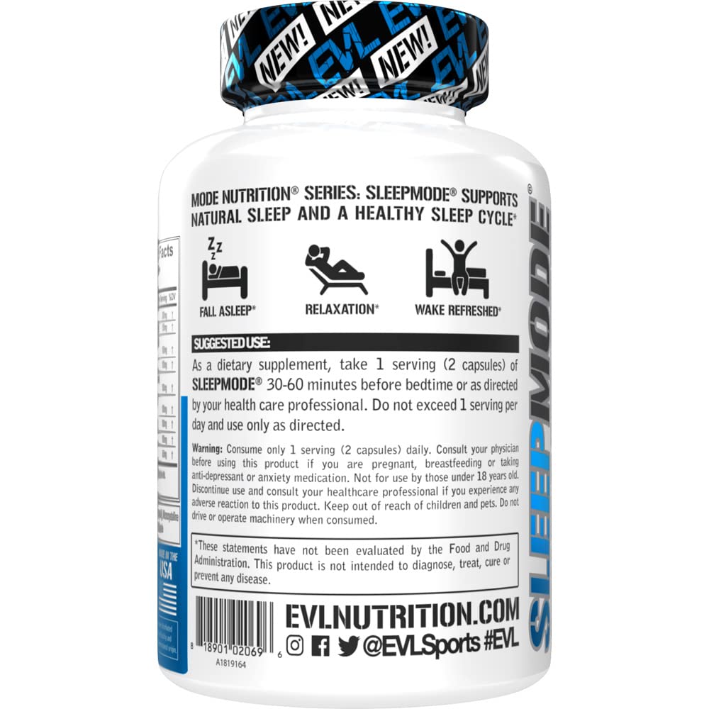 Evlution Nutrition Herbal Complex Sleep Supplements for Adults Gentle Sleep Support Adult Melatonin Pills with Valerian L-Tryptophan Lemon Balm and More - Restful Calm Capsules - 30 Servings