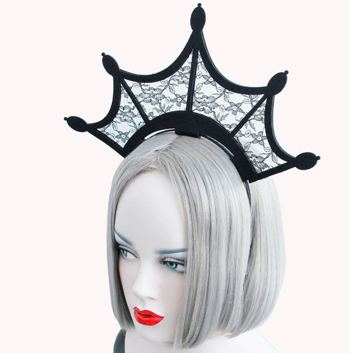 Scala Halloween Fashion Queen Black Lace Headbands Girl Large Tiara Crown Hairbands Headands Woman Cosplay Party Hair Accessories (Black) by Bodermincer