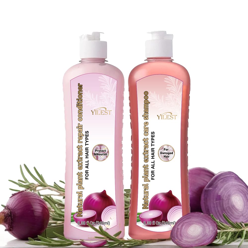 Onion Biotin and Rosemary Shampoo and Treatment Set for All Hair Types Conditioner Hair Care, Stronger, Thicker and Longer Hair, Growth Shampoo with Paraben Free, Silicone Free, Small