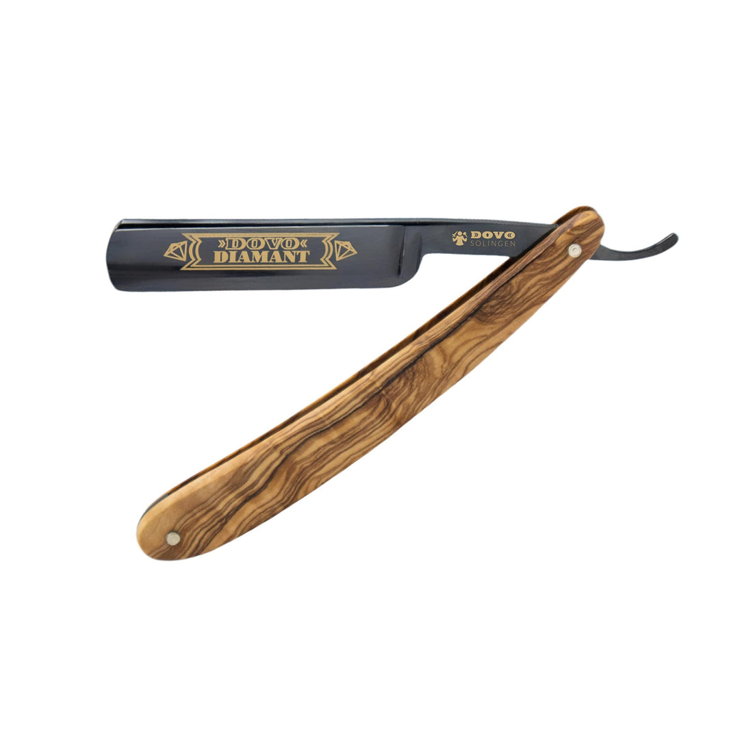 Dovo Diamant Straight Razor, Olivewood Handles, Black Blade, Carbon Steel, Full Hollow, 5/8