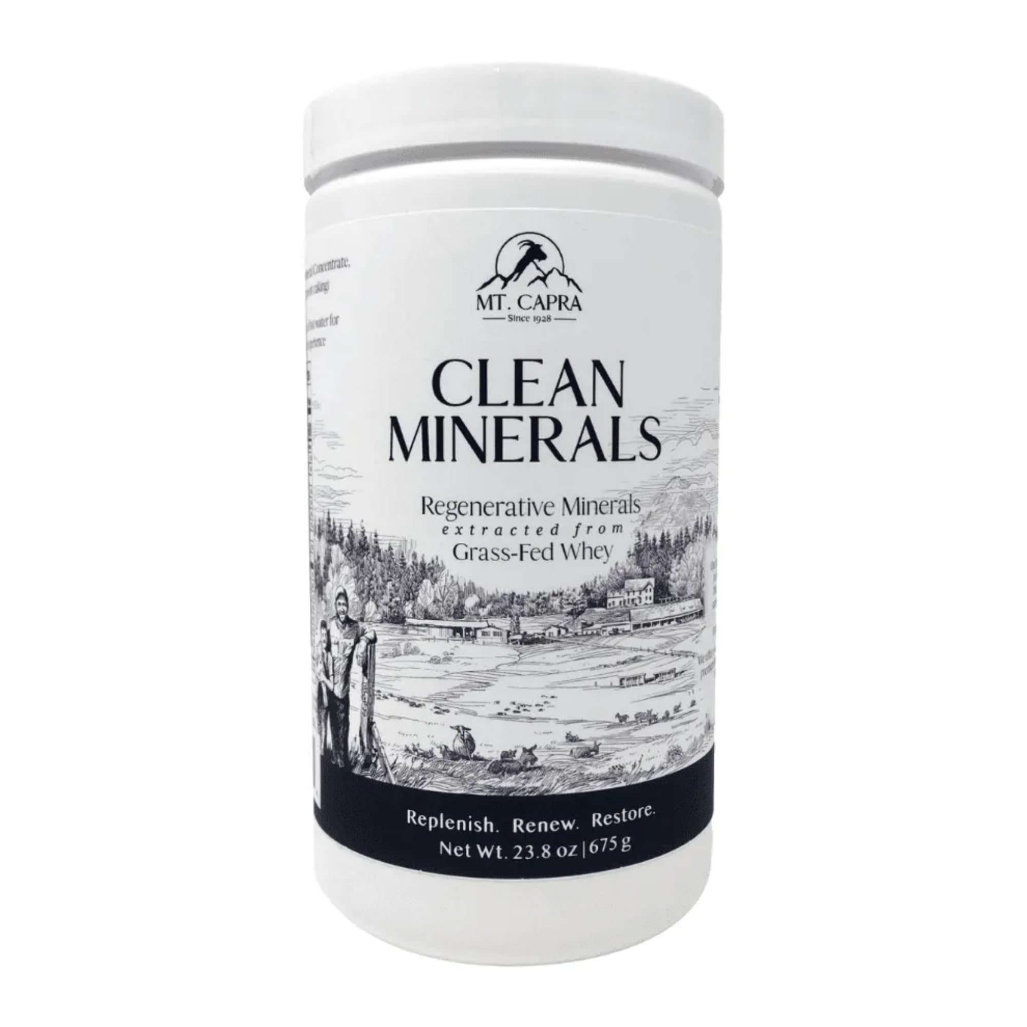 Mt. Capra Clean Minerals | Regenerative Minerals Extracted from Grass-Fed Goat Whey, Over 1000 mg Potassium, 240 mg Calcium, Multimineral, Bioavailable, Easy to Digest | 30 Servings - 23.8 oz