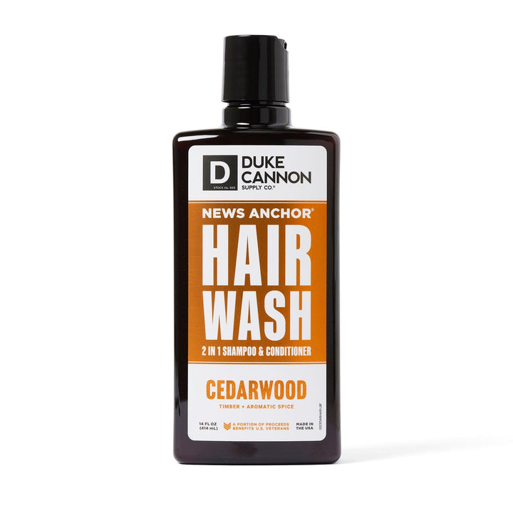 Duke Cannon News Anchor 2-in-1 Hair Wash - Cedarwood Scent - 14oz Shampoo & Conditioner for Men, Sulfate-Free with Rice & Barley Protein, Tea Tree Oil & Menthol