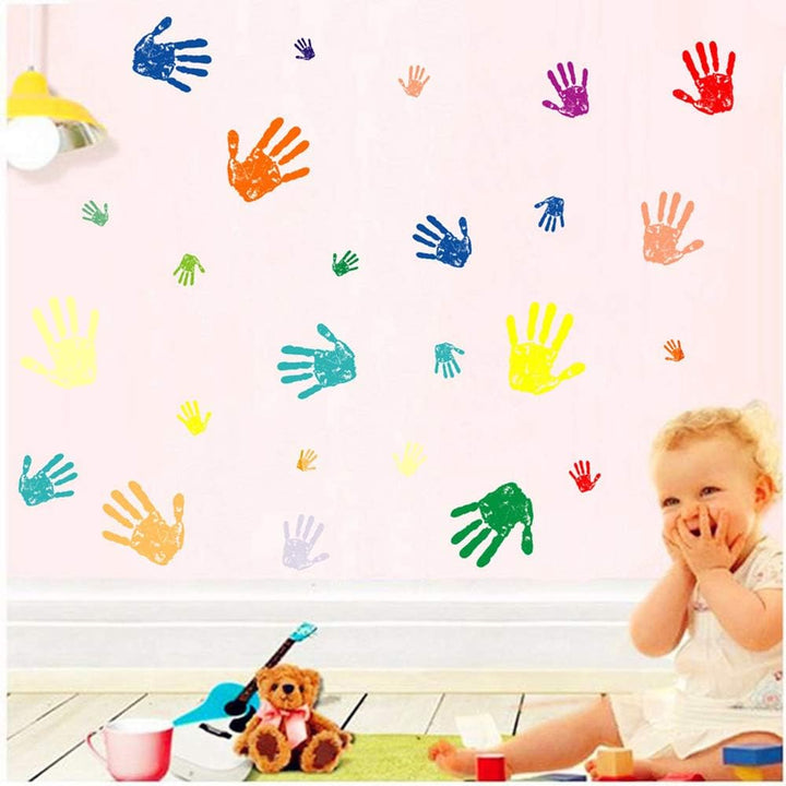 Colorful Hand Prints Wall Decal Sticker,Happy Everyday Colorful Small & Big Handprint Paint Peel and Stick DIY Easy to Install Stickers,Nursery Playroom Or Kids Room Decor