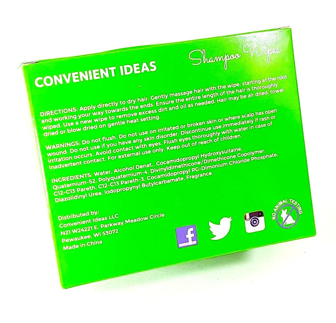 Generic Convenient Ideas Shampoo Wipes (8) Rinse Free Hair Cleansing Dry No Rinse, white