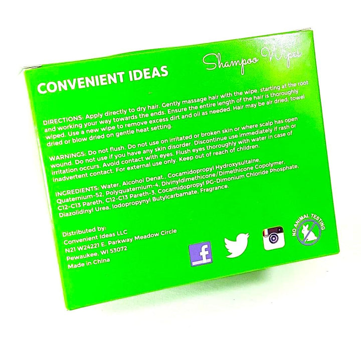 Generic Convenient Ideas Shampoo Wipes (8) Rinse Free Hair Cleansing Dry No Rinse, white