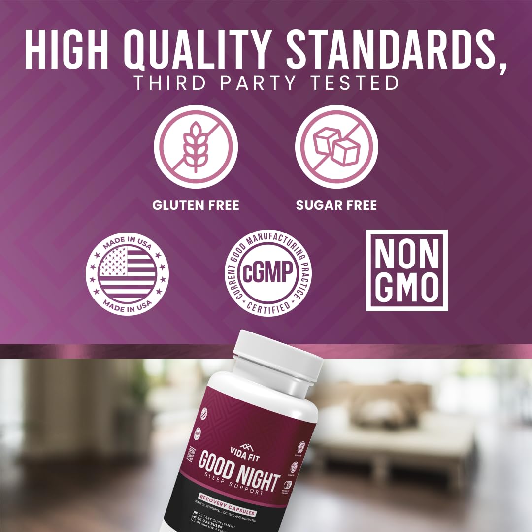 Good Night Natural Sleep Aid for Adults – Melatonin 3mg, Magnesium Glycinate, Ashwagandha, L Theanine, GABA, 5-HTP, Vitamin D, Niacin, 30 Days Supply