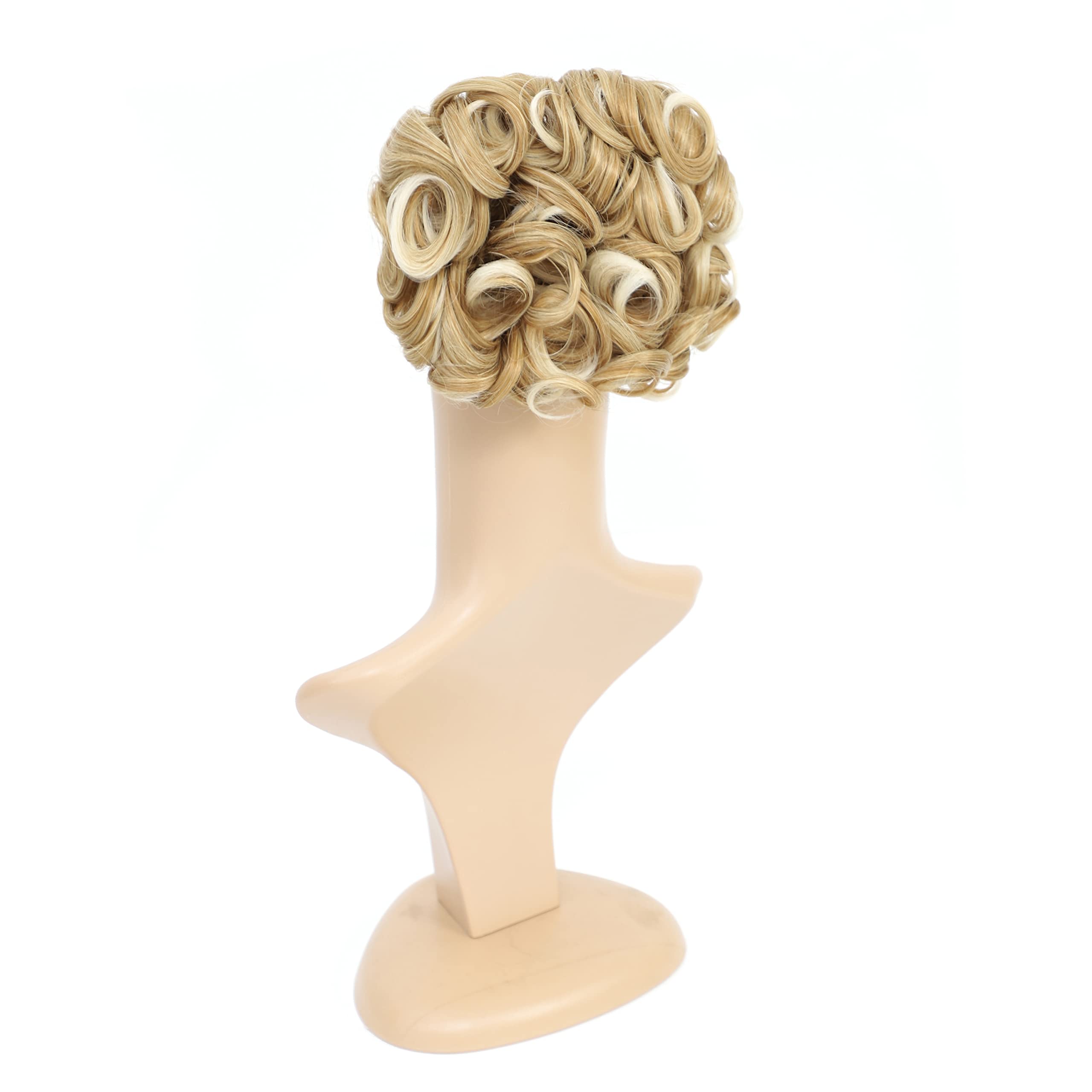Blonde Mixed-27T613# : SWACC Short Messy Curly Dish Hair Bun Extension Easy Stretch hair Combs Clip in Ponytail Extension Scrunchie Chignon Tray Ponytail (Blonde Mixed-27T613#)