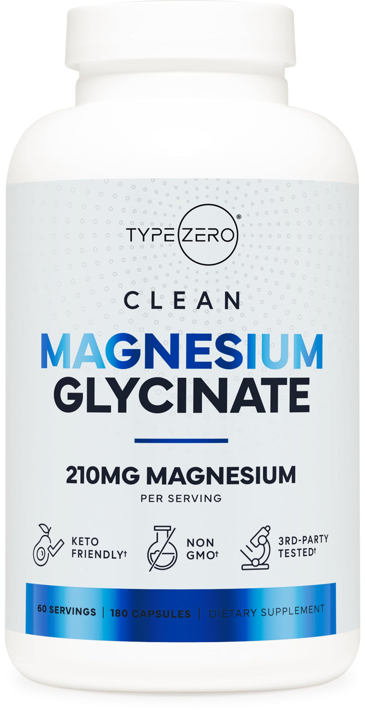 Type Zero Magnesium Glycinate (210mg | 180 Capsules) Pure, Non-GMO, Gluten Free, Natural High Absorption Magnesium Supplement