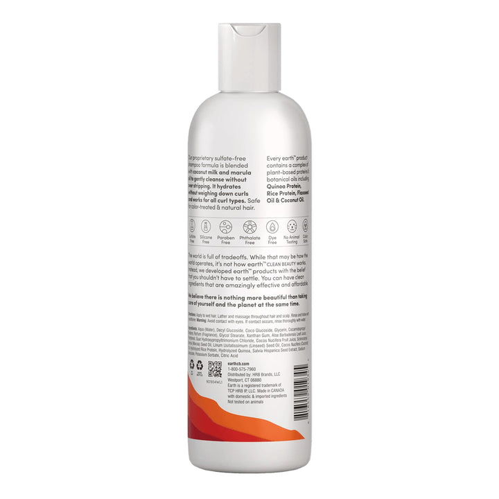 earth Curl Care Shampoo - Moisturizing Shampoo Promotes Hair Growth - Sulfate Free with Coconut Milk and Marula for All Curl Types - 12 oz