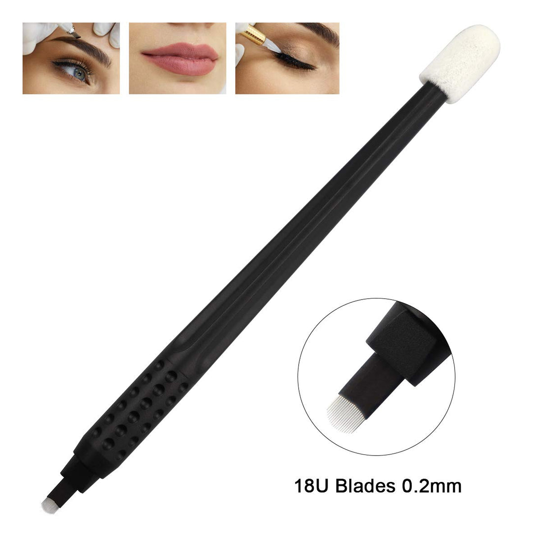 10pcs Disposable Microblading Manual Pen with Needle and Cap Permanent Makeup 18 U Blades 0.2MM,disposable blister package