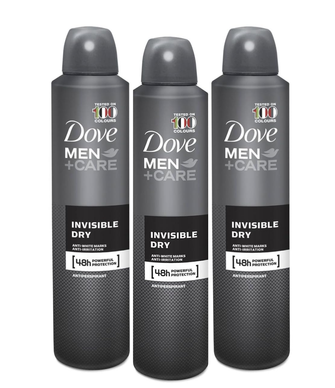 Dove Men Deodorant Aerosol Invisible Dry, Anti-irritation, Anti-White Marks, 48h Powerful Protection. 0% Alcohol, Big Size 254ml. 3pack