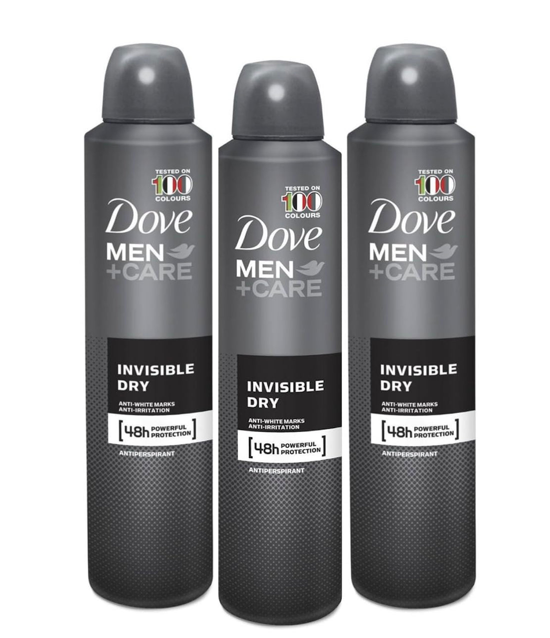 Dove Men Deodorant Aerosol Invisible Dry, Anti-irritation, Anti-White Marks, 48h Powerful Protection. 0% Alcohol, Big Size 254ml. 3pack