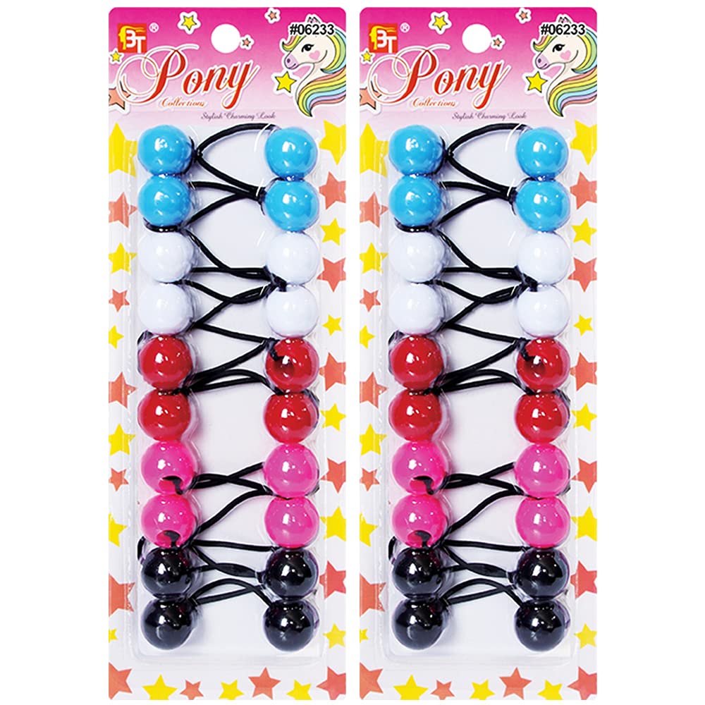 20 Pcs 20mm Hair Ties Hair Accessories for Girls Cute Hair Ties with Balls Bubble Twinbead Ponytail Holders (Sky Blue/White/Red/Pink/Black)