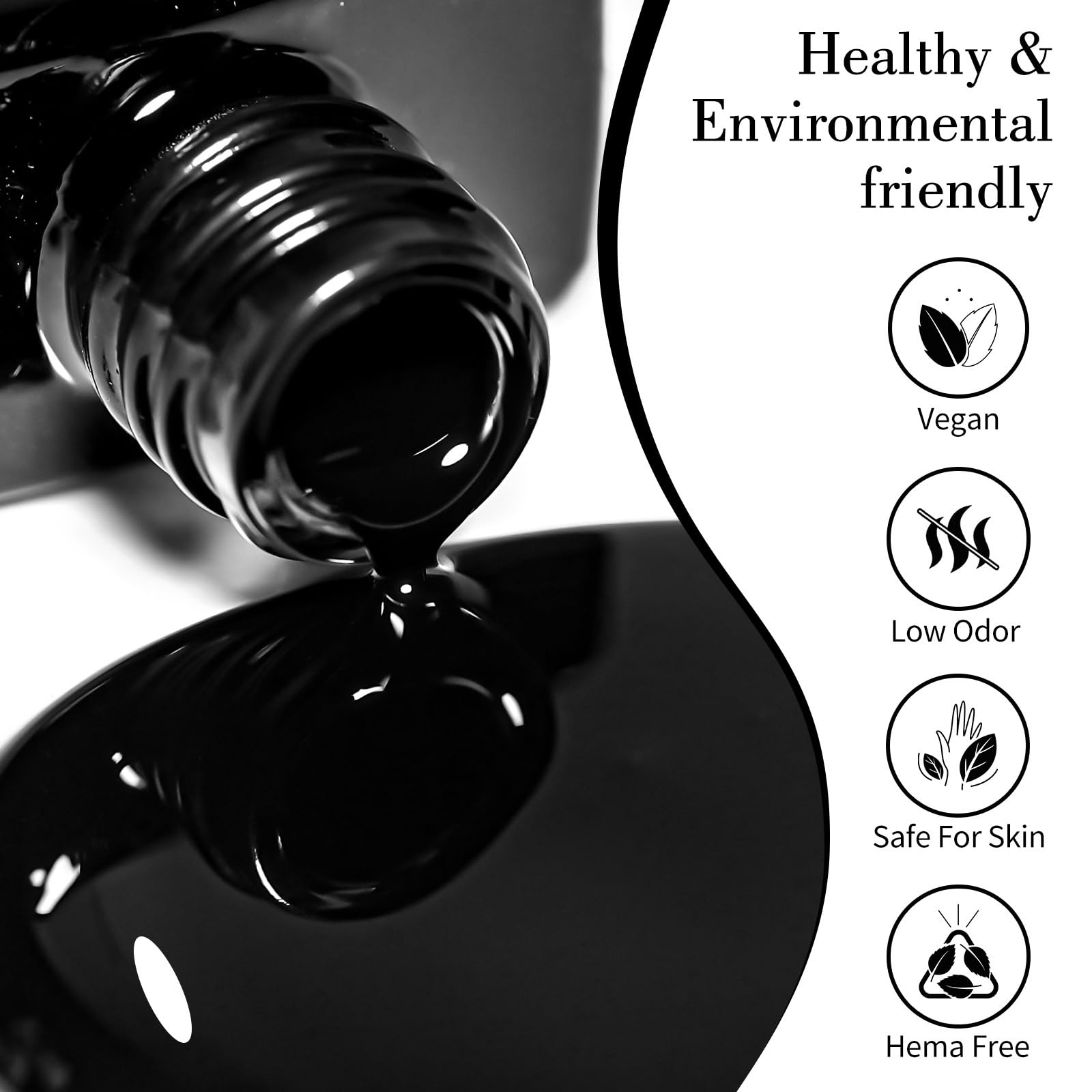 Canni Black Gel Nail Polish - Dark Black Color, High Gloss Finish, Soak Off UV Gel, DIY Salon Manicure