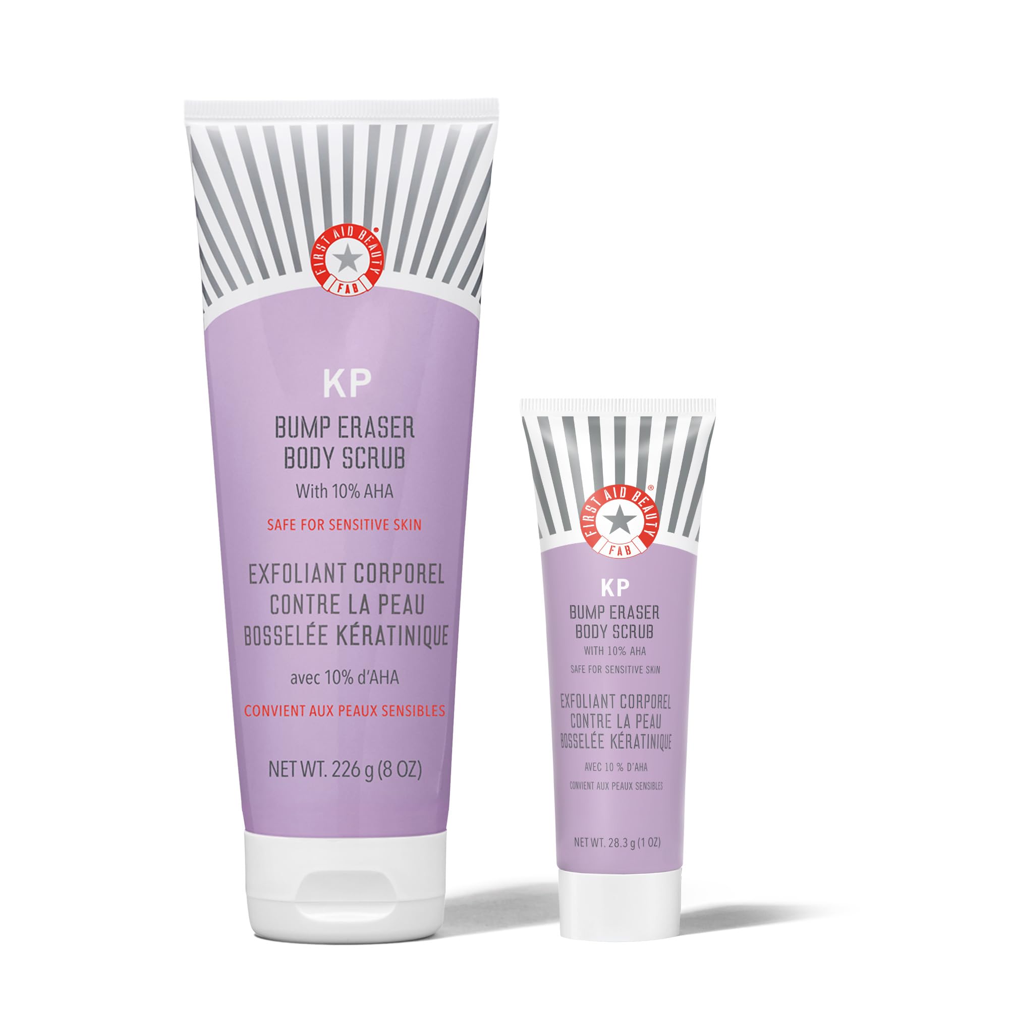 First Aid Beauty - KP Bump Eraser Body Scrub with 10% AHA, Keratosis Pilaris Skin Exfoliater with Glycolic and Lactic acids, Helps Reduce Chicken Skin Bumps, Safe for Sensitive Skin, 8 oz + Bonus, 2ct