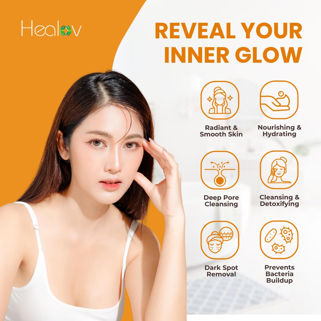 Healov Kojic Acid Soap for Hyperpigmentation – Skin Brightening Kojic Papaya Body Wash – Dark Spot Soap Reduces Acne, Scars, and Evens Skin Tone – Turmeric Body Wash for Brighter Glowing Skin