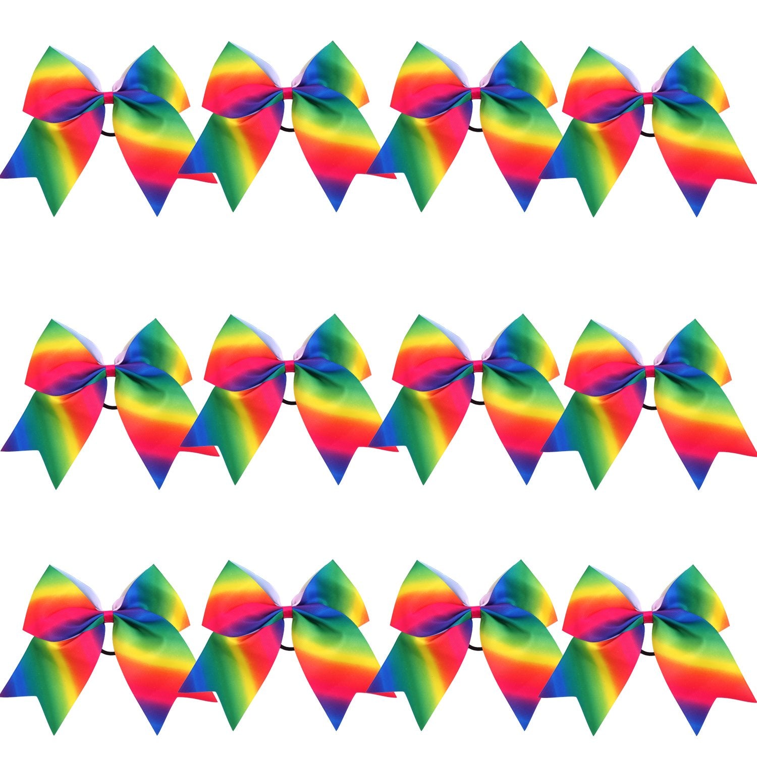ICObuty 12 Pcs 8' Jumbo Cheer Bows Ponytail Holder Cheerleading Bows Hair Tie for Teens Girl (Rainbow)