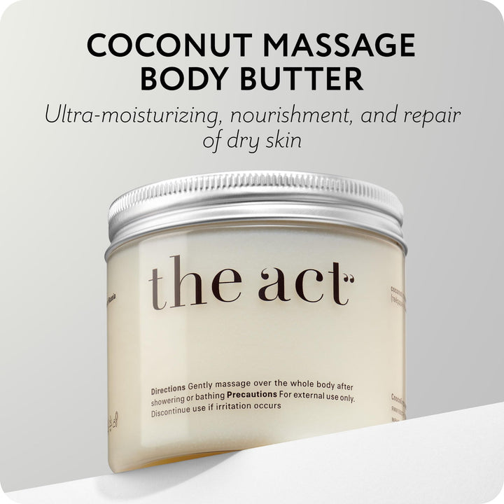 Coconut Massage Body Butter - Organic, Vegan, Moisturizing with Shea Oil, Sweet Almond Oil & Vitamin E - Ideal for All Skin Types, Day/Night Use, for Men Women, 6 OZ