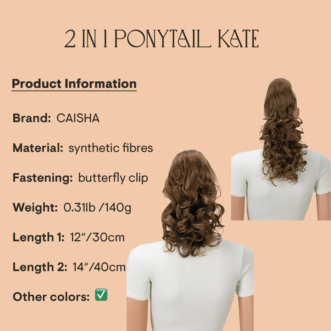 Prettyshop Hairpiece-Ponytail Medium Brown # 12 H22-2: Prettyshop 16 Or 20 Hair Piece Clip On Pony Tail Extension 2 In 1 Curled Wavy Heat-Resisting Medium Brown # 12 H22-2