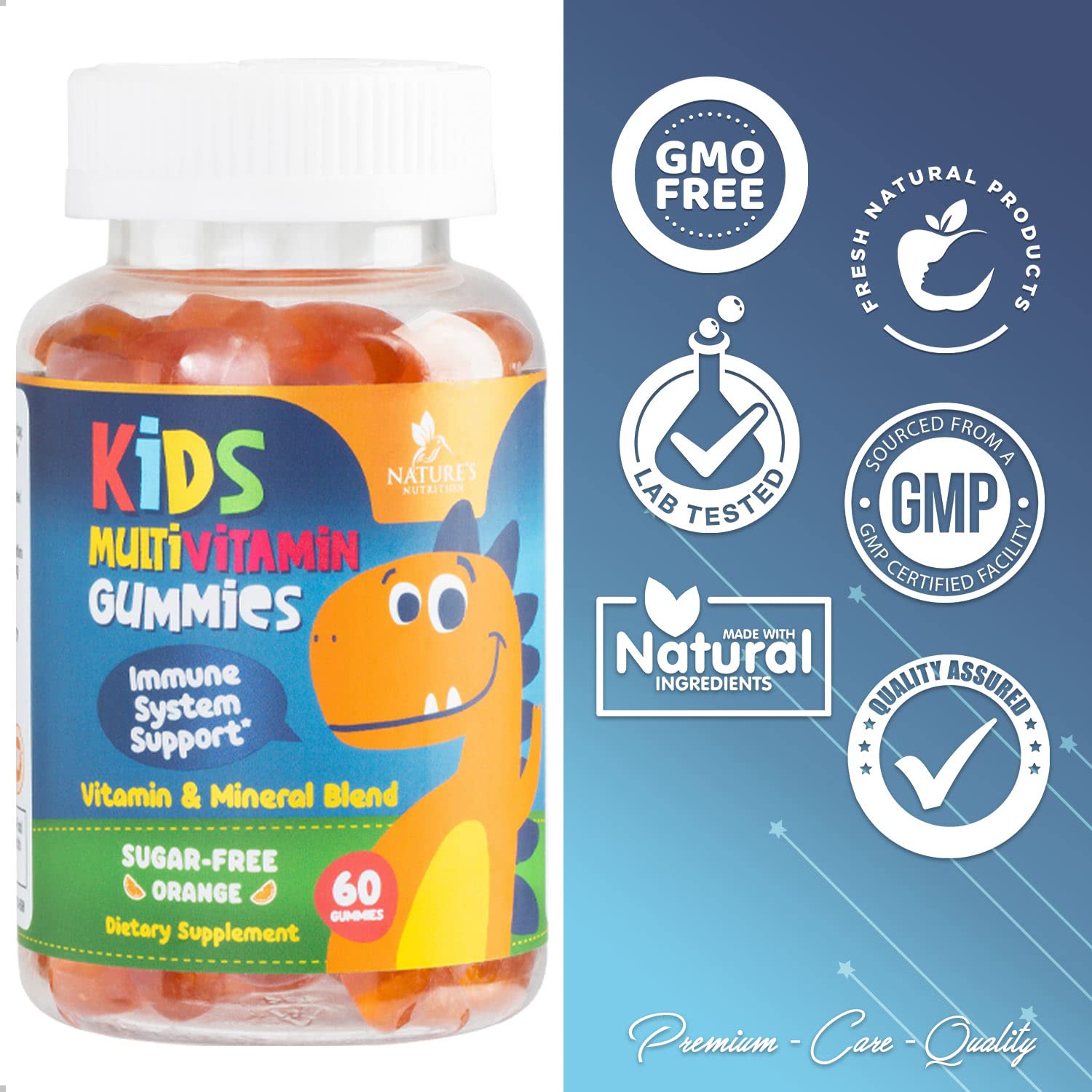 Vitamins for Kids Multivitamin Gummy, Childrens Vitamins Sugar-Free, Overall Health & Immune Support, Vitamin C, B6, B12, D3 & Zinc, Chewable Kids Multi Supplement, Orange Flavor, Non-GMO - 60 Gummies