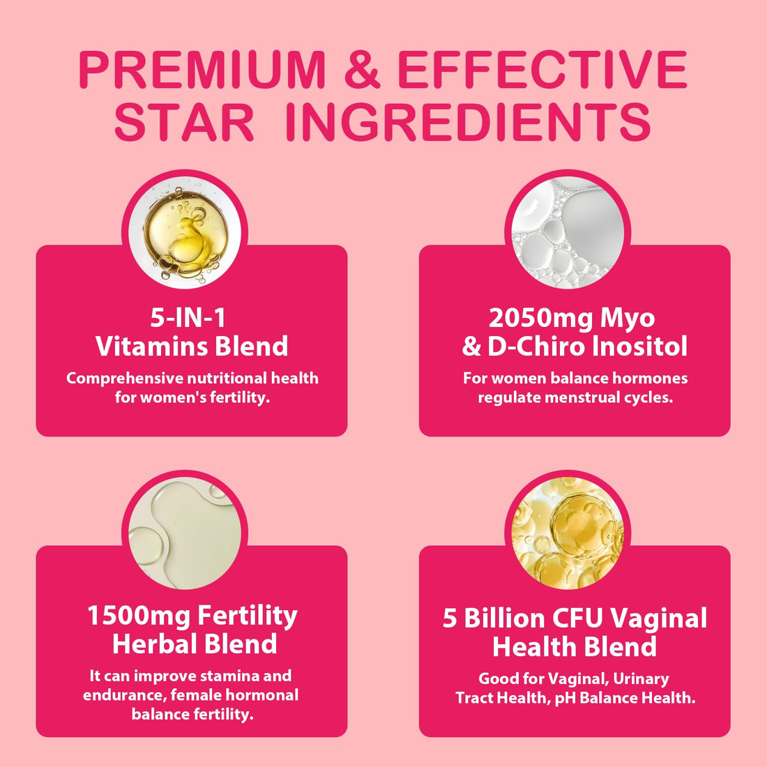 Fertility Supplements for Women, Prenatal Vitamins with Myo-Inositol & D-Chiro Inositol, Folate, Herbs, for Hormonal Balance, Fertility & Vaginal Care, 60 Prenatal Gummies (Raspberry)