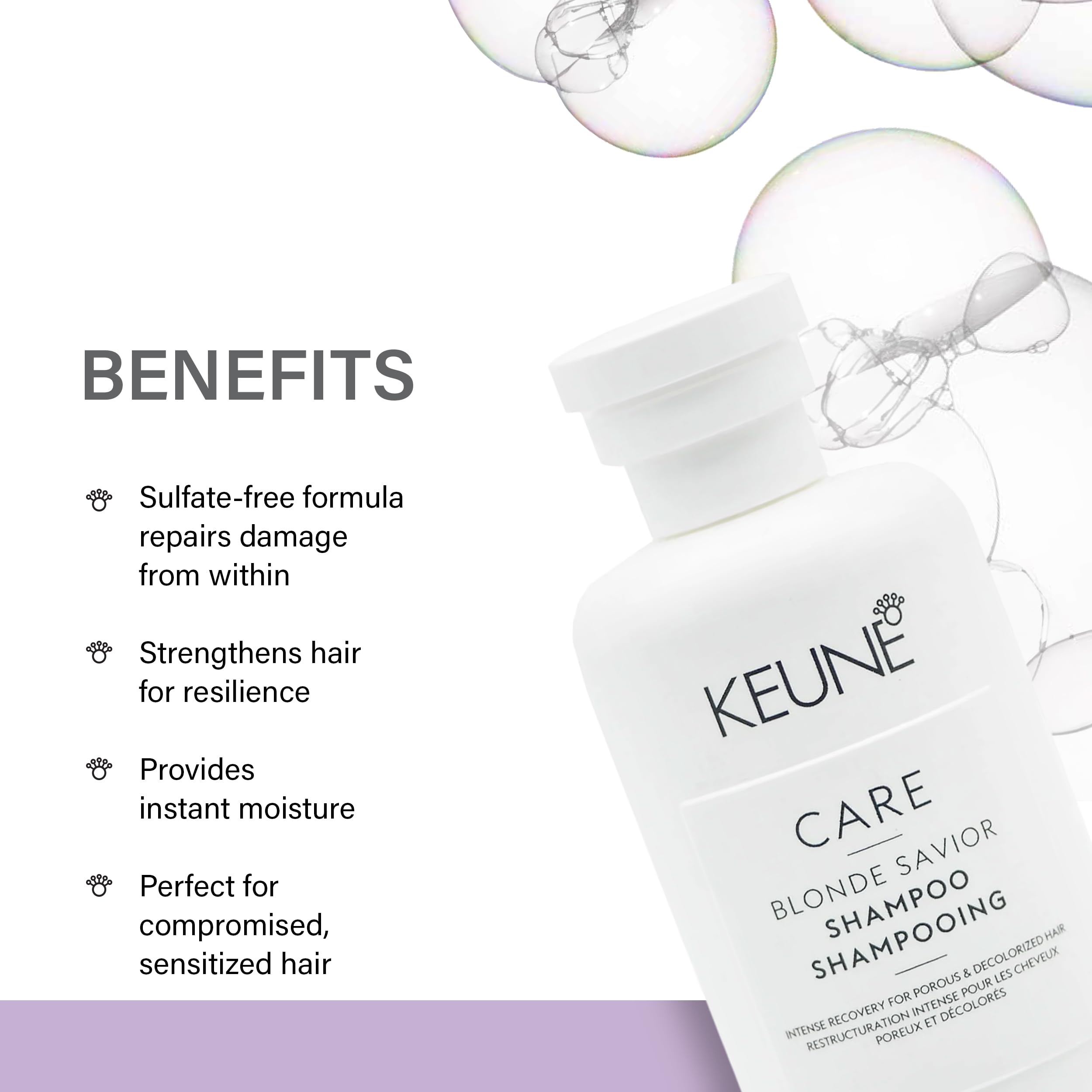 KEUNE Care Blonde Savior Shampoo, Sulfate-Free & Strengthening Cleanser for Blonde & Bleached Hair, 10.1 Fl Oz