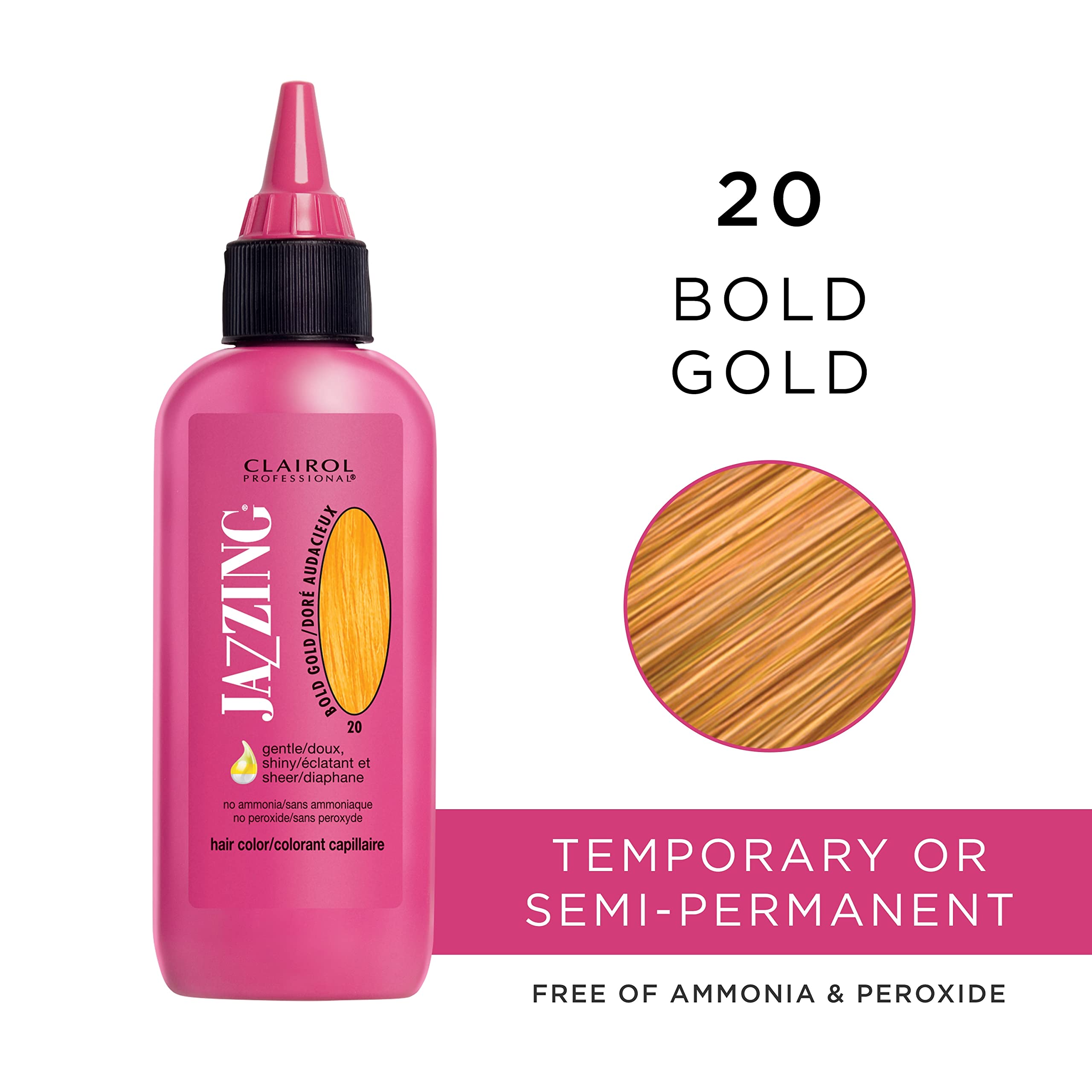 Clairol Professional Jazzing Semi Permanent Hair Color, No.020 Bold Gold, 3 Fl Oz