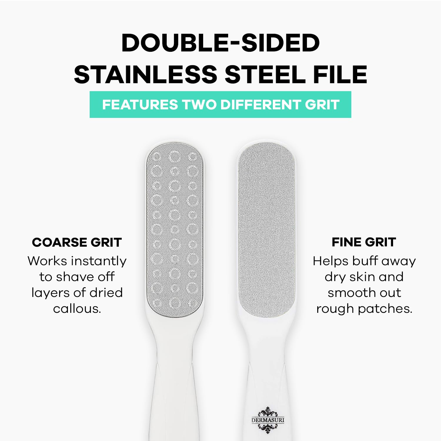 Dermasuri Callus Remover Foot Scrub - Exfoliating Feet Spray-on Formula and Reusable Deluxe Sole File - Dead Skin Remover, Callus Rasp, Scrubber, Peel & Soften Cracked Heels - Deluxe Pedicure Spa Kit