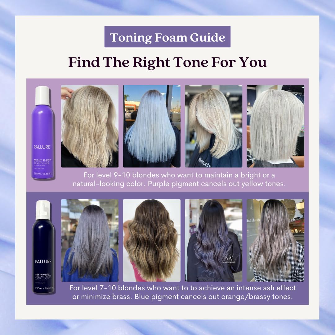 Pallure Bright Blonde Hair Toning Foam Conditioner, Reduces Brassiness And Yellow Tones – For Blonde, Silver, Ash Hair, Vegan and Cruelty Free, 250 ml