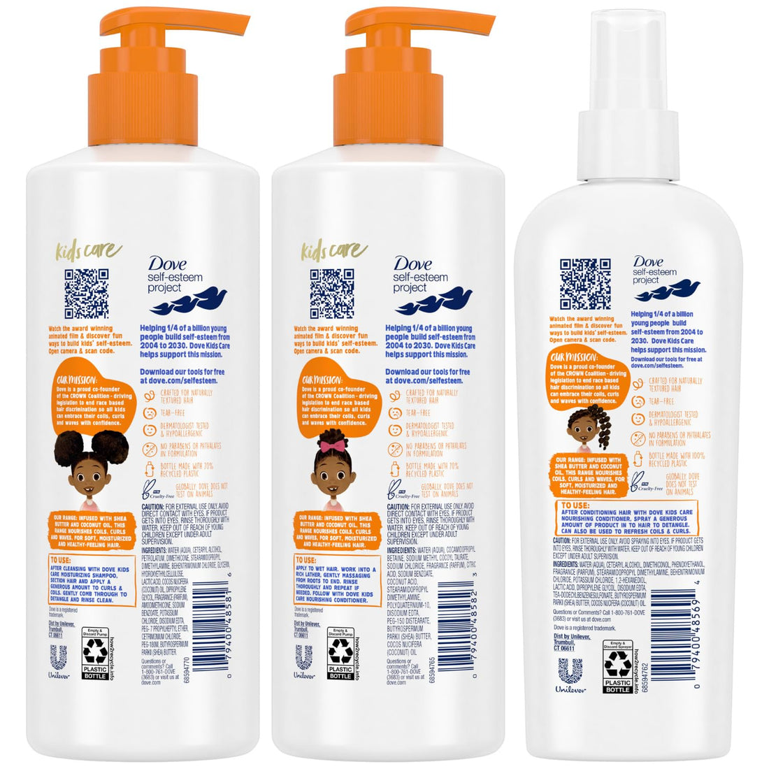 Dove Shampoo and Conditioner Set + Detangler Spray for Kids - Kids Hair Love Collection, Shampoo and Conditioner, Curly and Wavy Hair Products (3 Piece Set)
