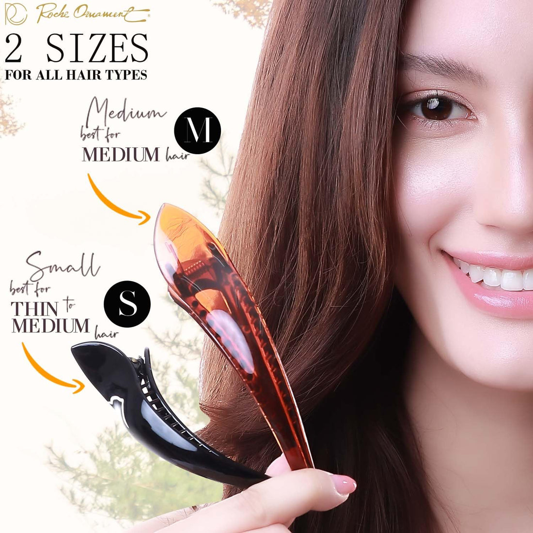 RC ROCHE ORNAMENT 6 Pcs Womens Hair Clip Professional Styling Sectioning Inner Teeth Curve Durable Alligator Duck Bill Jaw Strong Secure Grip Salon, Small Black