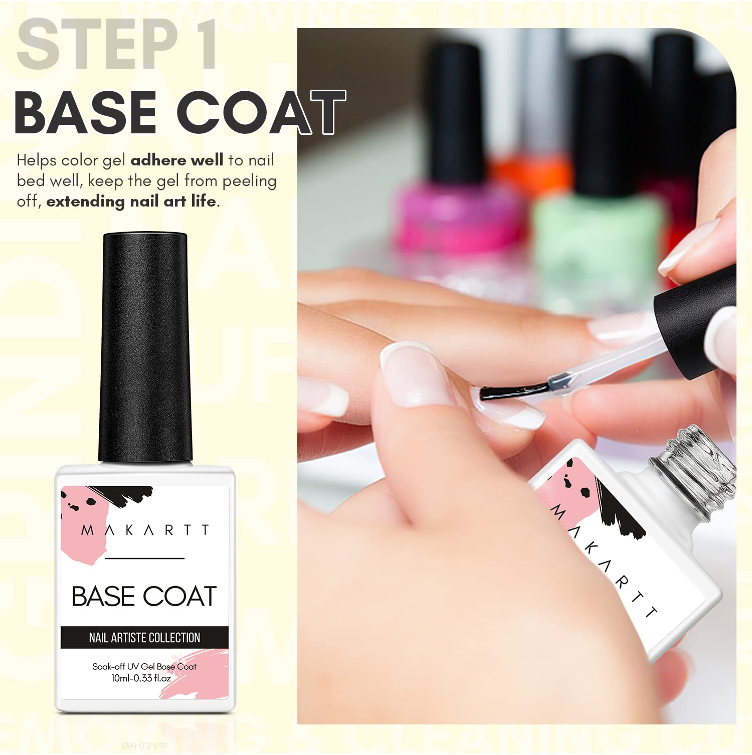 MAKARTT No Wipe Top and Base Coat Kit 10 ML/PC Soak Off Fast Curing with UV LED Lamp Gel Base Top Coat Nail Polish with Gift Box