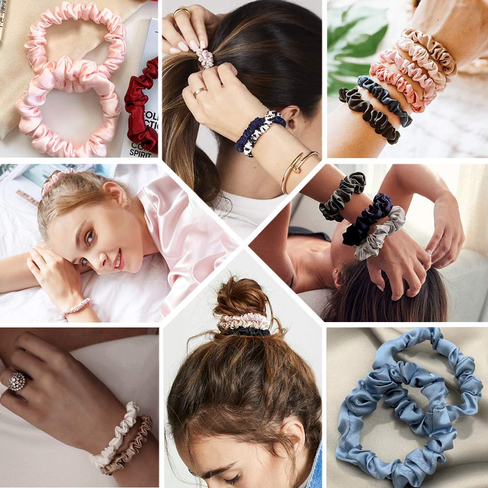Scrunchies Silk Satin Hair Ties - Elestics Ponytail Holder Hair Bands Small Scrunchy For Thick Curl Hair No Crease Hair Ties Accessories Soft Ropes No Hurt Your Hair for Women and Girls