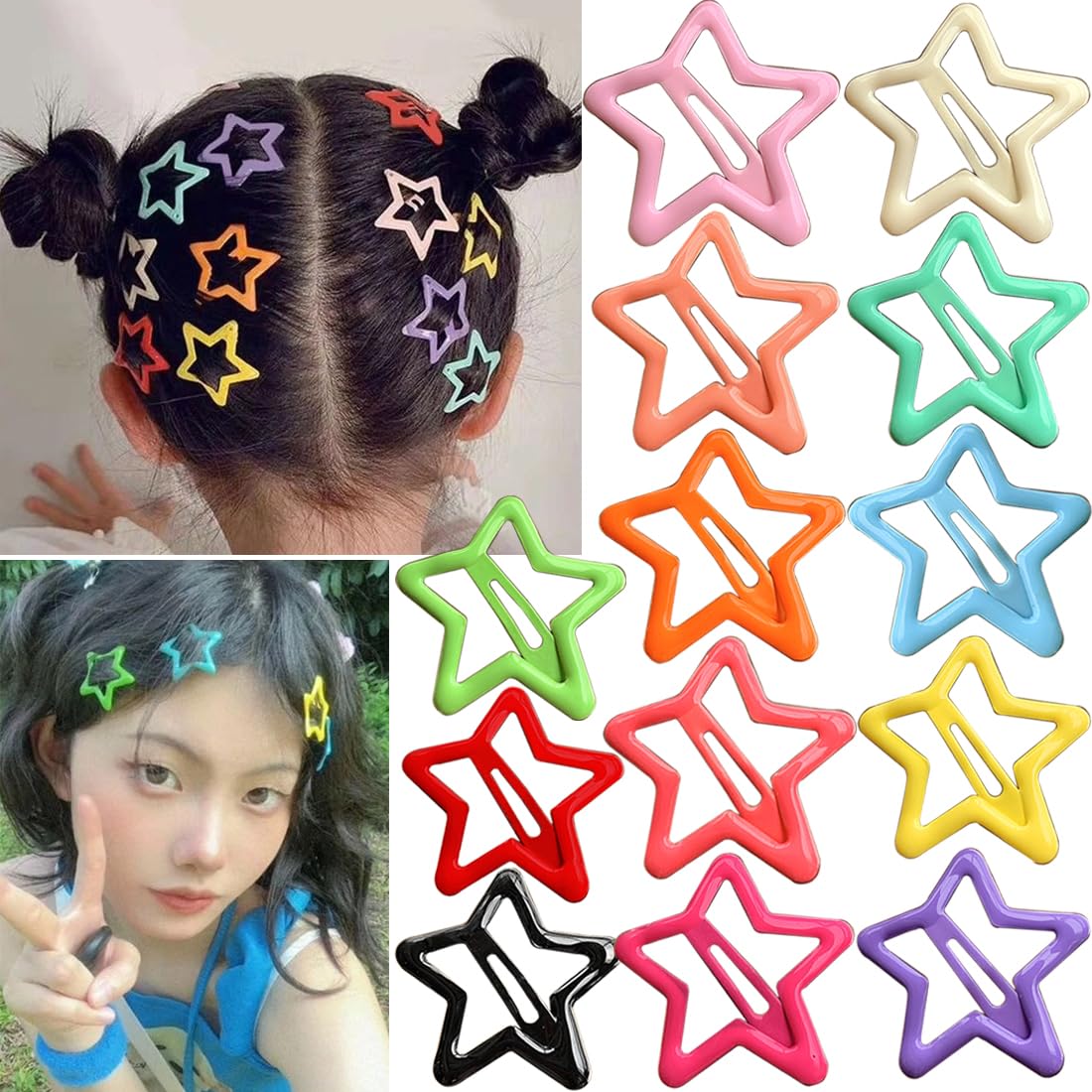 13 PCS 1.65 Metal Hair Accessories - Snap Barrettes with Non-Slip Star Clips for Girls in Multiple Colors
