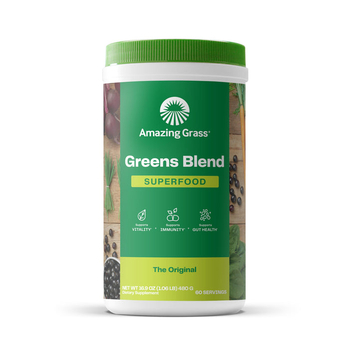 Amazing Grass Greens Superfood Powder: Greens Powder with Digestive Enzymes & Probiotics, Organic Spirulina, Chlorella, and Beet Root Powder, Original, 60 Servings