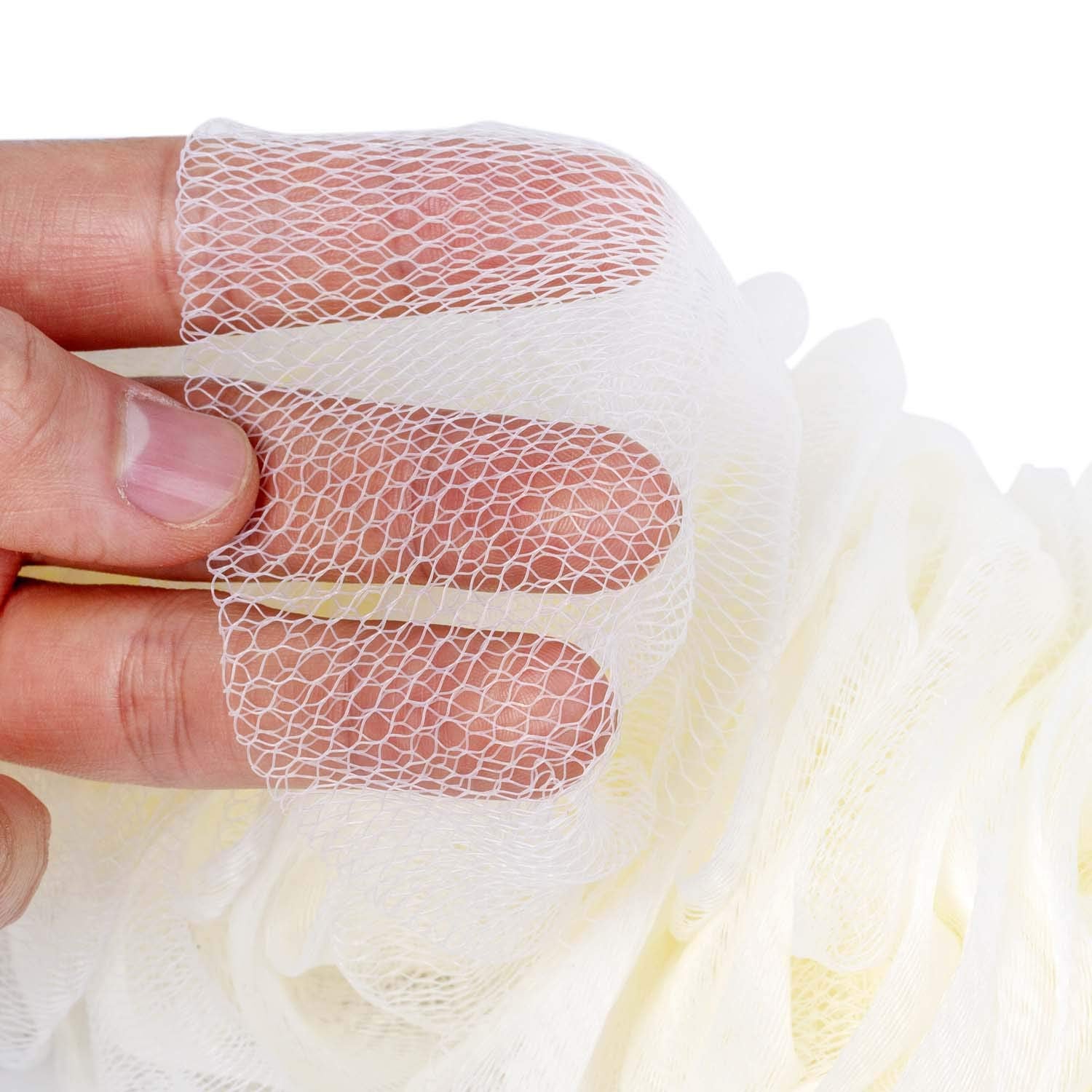 Arswin Lufa Back Scrubber for Shower, Long Handle Bath Sponge Shower Brush, Soft Nylon Mesh Back Cleaner Washer, Body Bath Brush for Women and Men, Bathroom Shower Accessories (2-Pack, White)